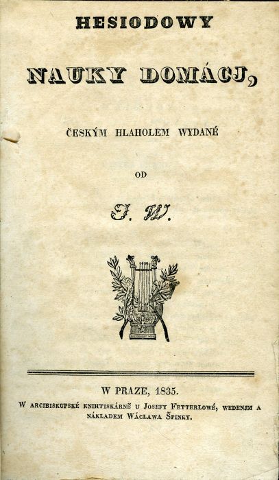 Hesiodowy nauky domácj, českým hlaholem wydané od J. W.