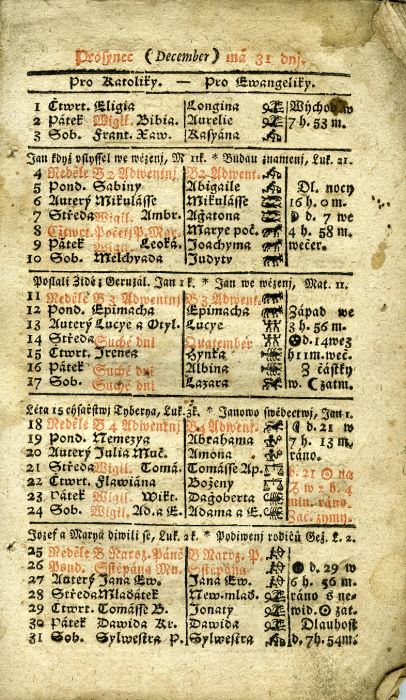 Nowý Kalendář Tolerancý pro wesskeren Národ Český Katolického y Ewangelického náboženstwj. Na Rok přestupný 1796.
