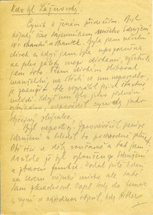 Tužkou psané poznámky "Kdo byl Lážnovský".