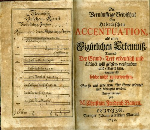 Die Vernünfftige Gewißheit Der Hebräischen ACCENTUATION, als einer Figürlichen Erkentniß, Darnach Der Grund=Text ordentlich und distinct will gelesen, verstanden und erkläret seyn, warum aslo solche nicht zu verwerffen, und Wie sie auf eine neue Art könne erlernet und behauptet werden. Ausgefertiget von ...