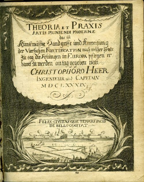 THEORIA ARTIS MUNIENDI MODERNAE, Das ist, Kunstmässige Hand = Grieffe, und Anweisung der vierfachen Fortification, nach welcher heutiges Tages in Europa die Vestingen pflegen erbauet, und mit Aussenwercken verwahret zu werden. Auß den Mathematischen rechten Fundamenten in Mechanische versetzet, allen, so der Fortification begierig, und etwas hierin lernen, auch Zeit und Mühe anwenden wollen, zu gut an Tag gegeben, von ...