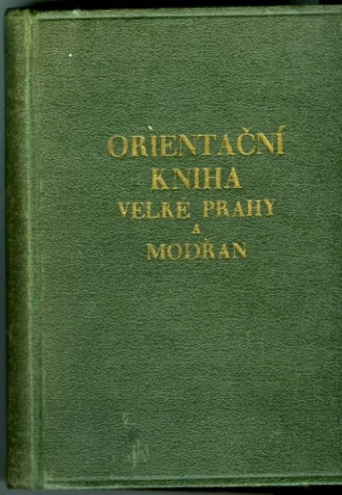 Orientační kniha Velké Prahy a Modřan. Vydává Masarykův četnický vzdělávací a podpůrný fond (nyní SNB) za technické spolupráce místního velitelství SNB v Praze.