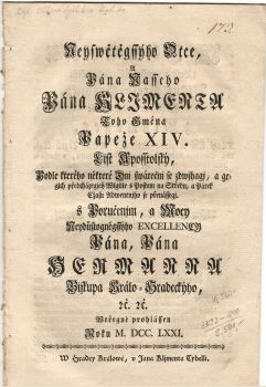 Neyswětěgssýho Otce, A Pána Nasseho Pána Klimenta Toho Gména Papeže XIV. List Aposstolský, Po