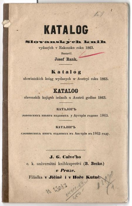 Katalog Slovanských knih vydaných v Rakousku roku 1863. Sestavil ...