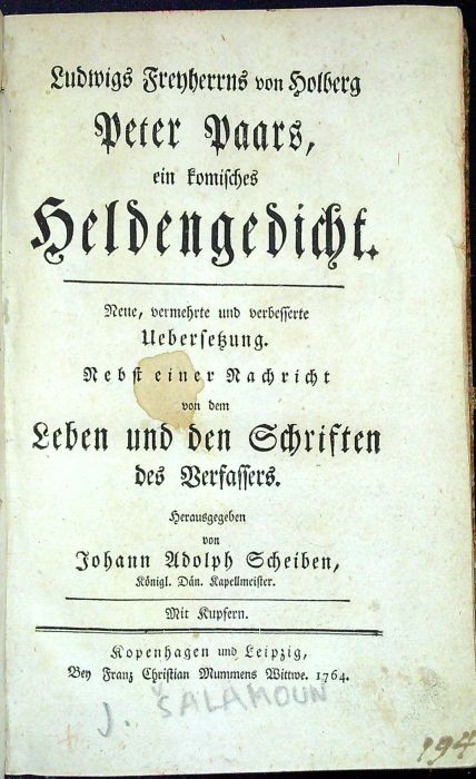 Ludwigs Freyherrns von Holberg Peter Paars, ein komisches Heldengedicht. Neue, vermehrte und verbesserte Uebersetzung. Nebst einer Nachricht von dem Leben und den Schriften des Verfassers.