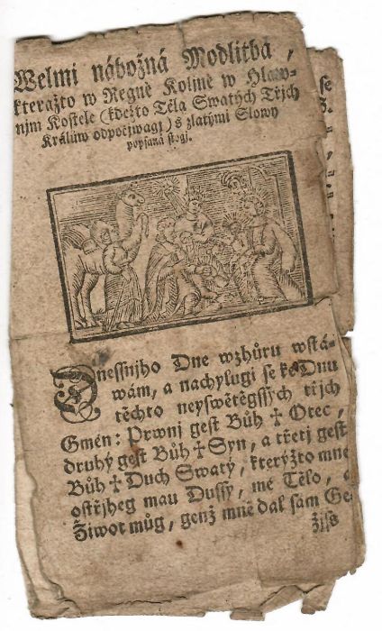 Welmi nábožná Modlitba, kterážto w Regně Kolině w Hlawnjm Kostele (kdežto Těla Swatých Třjch Králůw odpočjwagj) s zlatými Slowy popaná stogj.
