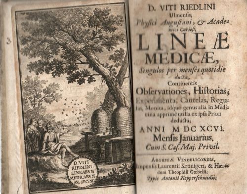 D. VITI RIEDLINI Ulmensis, Physici Augustani, et Academici Curiosi, LINEAE MEDICAE, Singulos per menses quotidie ductae, Continentis, Observationes, Historias, Experimenta, Cautelas, Regulas, Monita, idque genus alia in Medicina apprime utilia ex ipsa Praxi deducta.  Ročník I. a  II. (ze VI)