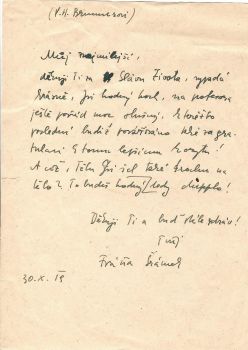 dopis psaný perem V. H. Brunnerovi.