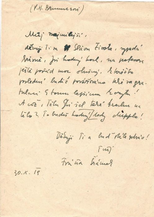 dopis psaný perem V. H. Brunnerovi.