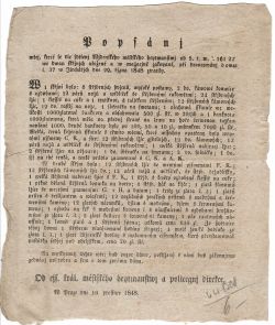 Popsánj wěcj, které se dle sdělenj Wjdenského městského heytmanstwj od 5. t. m. č. 16127 we dwau skřjnjch uložené a w magacjně zakopané, při drancowánj domu č. 37 w Jirchářjch dne 29. řjgna 1848 ztratily. 