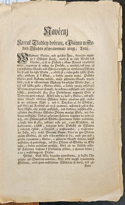 Naučenj Kterak Tkadlcy dobrau, a Plátnu nesskodicý Sslichtu připrawowati megj; Totiž: