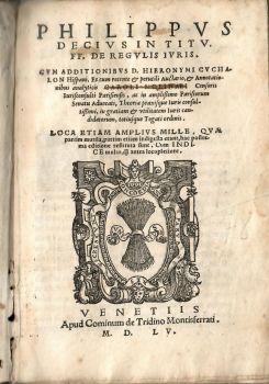DE REGVLIS IVRIS. CVM ADDITIONIBVS D. HIERONYMI CVCHALON Hispani. Et cum recente et perutili Auctario, et Annotationibus analyticis CAROLI MOLINAEI Censoris Iurisconsulti Parisiensis, ac in amplissimo Parisiorum Senatu Aduocati, Theoriae praxisque Iuris consultissimi, in gratiam et vtilitatem Iuris candidatorum, totiusque Togati ordinis. LOCA ETIAM AMPLIVS MILLE. QUAE partim mutila, partim etiam indigesta erant, hac postrema editione restituta sunt. Cum INDICE multo,  cum antea locupletiore.