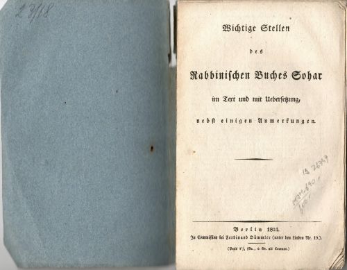 Wichtige Stellen des Rabbinischen Buches Sohar im Text und mit Uebersetzung, nebst einigen Anmerkungen.