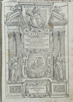 I QVATTRO LIBRI DELL´ARCHITETTVRA Di Andrea Palladio. Ne´ quali, dopo un breue trattato de´ cinque ordini, et di quelli auertimenti, che sono piu necessarij nel fabricare; SI TRATTA DELLE CASE PRIVATE, delle Vie, i Ponti, delle Piazze, de i Xisti, et de´ Tempij. CON PRIVILEGII.