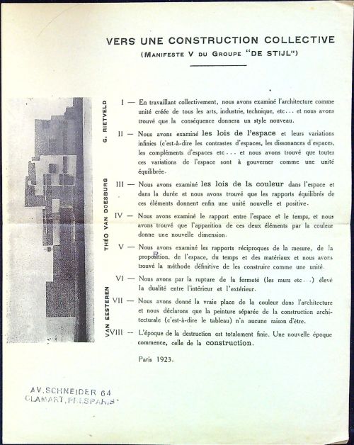 Vers une construction collective (Manifeste V du Groupe "De Stijl").