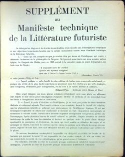 SUPPLÉMENT au Manifeste technique de la Littérature futuriste.