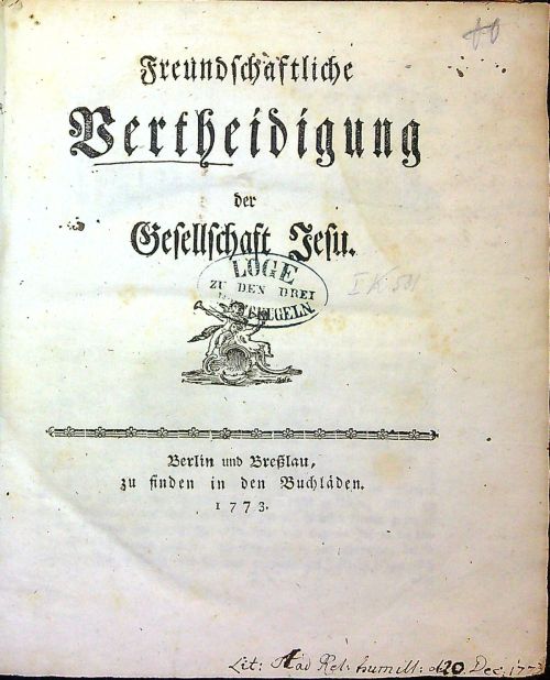 Freundschäftliche Vertheidigung der Gesellschaft Jesu.