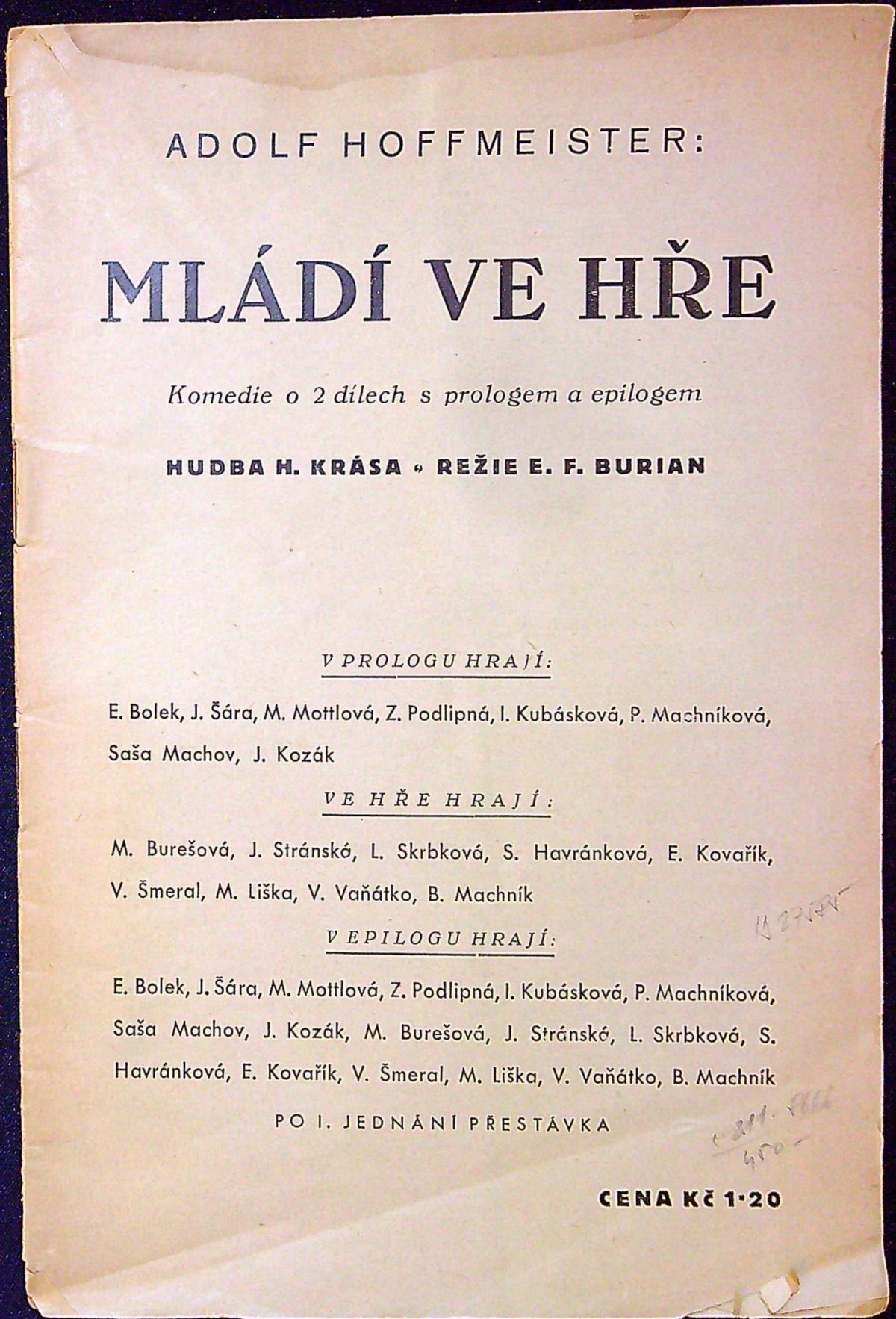 Mládí ve hře. Komedie o 2. dílech s prologem a epilogem.