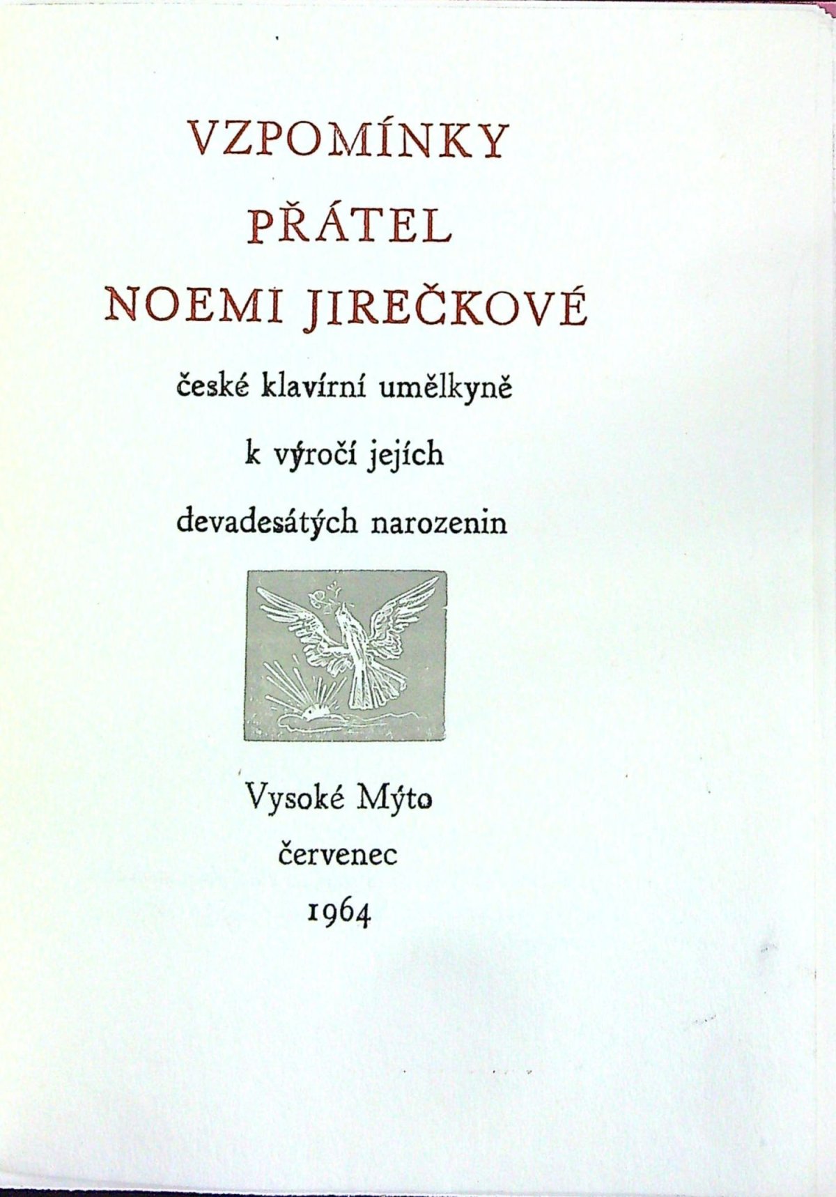 Vzpomínky přítel Noemi Jirečkové české klavírní umělkyně k výročí jejích devadesátých narozenin.