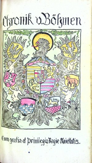 Böhmische Chronika WENCESLAI HAGECII. Von Ursprung der Böhmen von irer Hertzogen und Könige Graffen Adels und Geschlechter Ankunfft/  eltlichen Enderungen/ in und ausser der Kron Böhmen/ Denckwürdiges allenthalben in 883. Jahren begeben und zugetragen. Jetzt aus Böhmischer in die Deutsche Sprache (welches zuuor niemahls geschehen) mit fleiß tranßferitet/ und mit einem ördentlichen Register in Druck verfertiget/ Durch Johannem Sandel Zluticensem, jetzo der Königlichen Stadt Cadan in Böhmen Notarium. Mit besonderer ihrer Röm: Käy: May: etc. Freyheit un[d] Begnadung/ in x. Jahren nit (sic!) nach zudrucken.